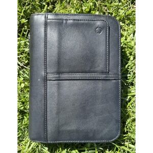 Franklin Covey Black Leather Ring-Bound Planner Small Zippered Organizer Wallet